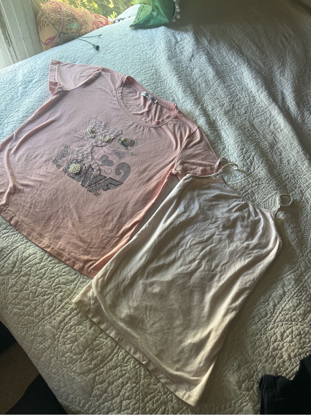 Girls' Light Pink Short-Sleeve Graphic Tee & Pale Pink Cami Set